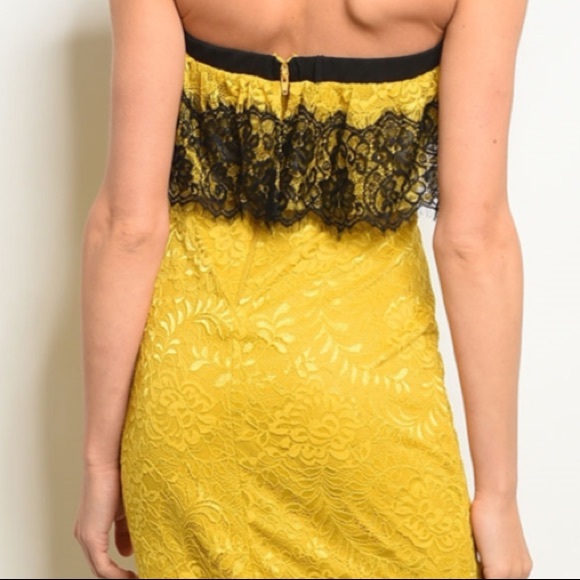 Brand New Strapless Yellow & Black Lace Maxi Dress - Picture 6 of 6